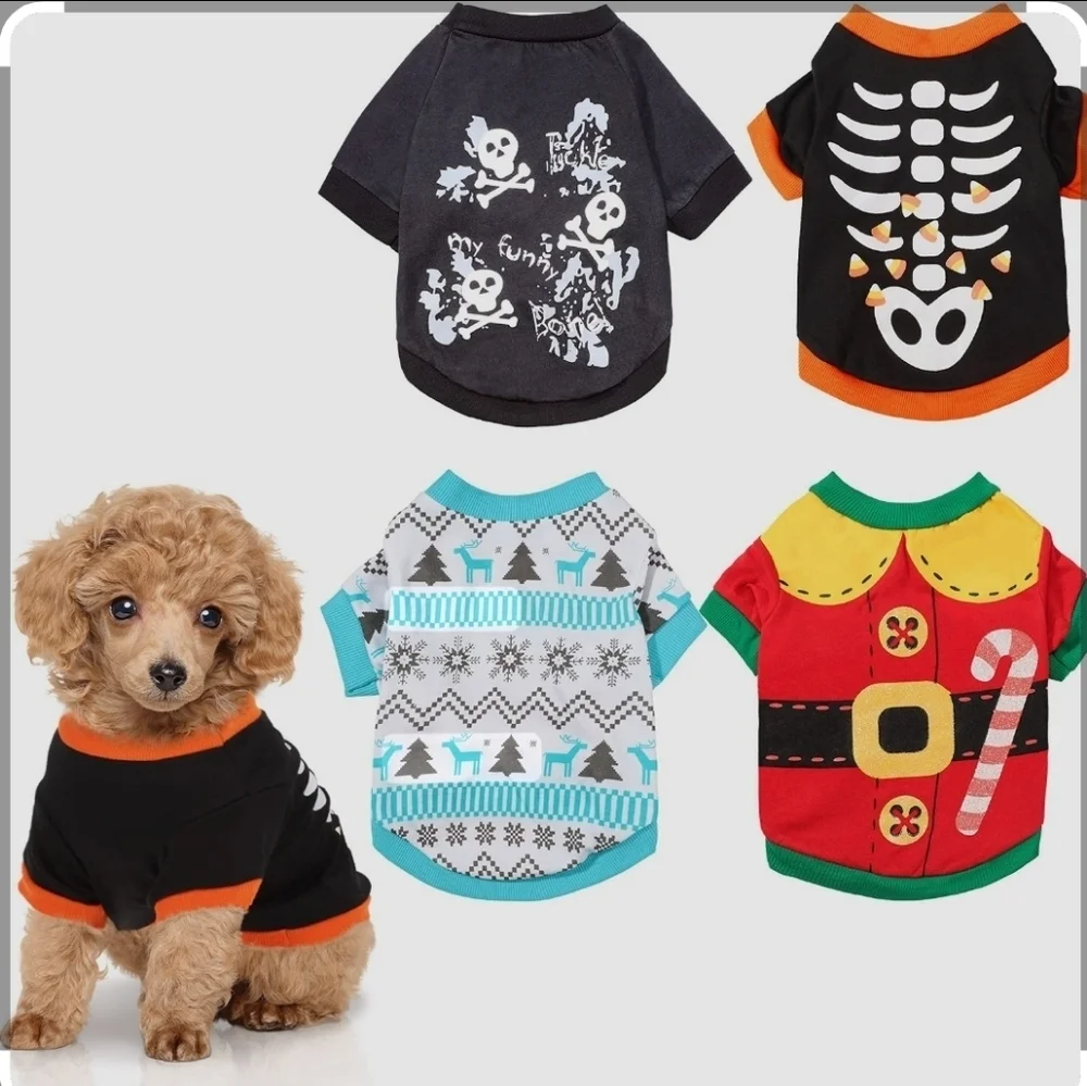 Drooling Dog 4 Piece Halloween and Christmas T-Shirt Set Size S